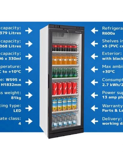 Sterling Pro Green SPG385 Single Door Upright Display Chiller 379 Litres